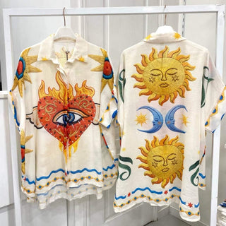 Flowing Printed Short Sleeved Shirt Women's Apparel - Picayune Cellars & Mercantile