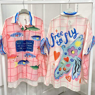 Flowing Printed Short Sleeved Shirt Women's Apparel - Picayune Cellars & Mercantile