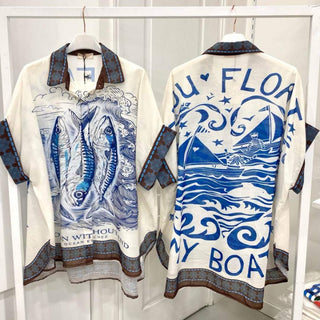 Flowing Printed Short Sleeved Shirt Women's Apparel - Picayune Cellars & Mercantile
