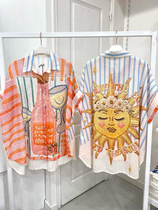 Flowing Printed Short Sleeved Shirt Women's Apparel - Picayune Cellars & Mercantile