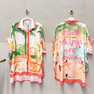 Flowing Printed Short Sleeved Shirt Women's Apparel - Picayune Cellars & Mercantile