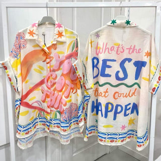 Flowing Printed Short Sleeved Shirt Women's Apparel - Picayune Cellars & Mercantile