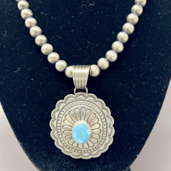 Golden Hills Turquoise Pendant and Navajo Pearls