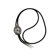 Hand-stamped Bolo Tie with Turquoise