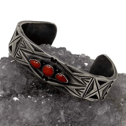Hand Stamped Silver Bracelet with Coral Bracelets - Picayune Cellars & Mercantile