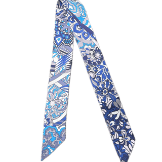 Hermes Blue Floral Pattern Twilly Scarves - Picayune Cellars & Mercantile