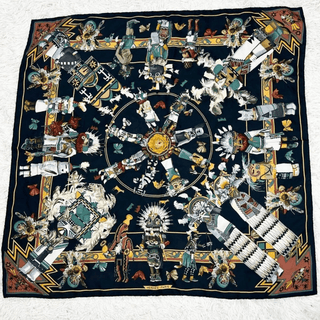 Hermes Kermit Oliver Kachinas Black Silk Scarf 90cm Scarves - Picayune Cellars & Mercantile