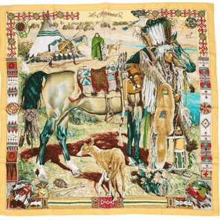 Hermes Kermit Oliver Les Cheyennes Silk Scarf 90cm Scarves - Picayune Cellars & Mercantile