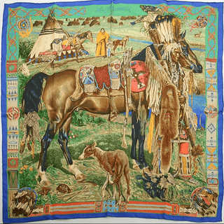 Hermes Kermit Oliver Les Cheyennes Silk Scarf 90cm Scarves - Picayune Cellars & Mercantile