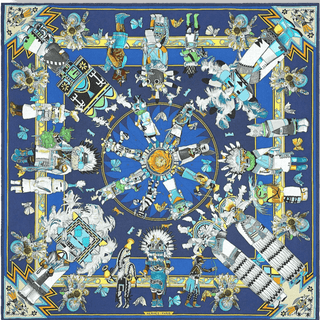 Hermes Scarf "Kachinas" - Wash Scarf 90 Blue Scarves - Picayune Cellars & Mercantile