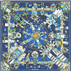 Hermès Wash Scarf Kachinas 90 Blue Yellow