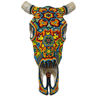 Huichol Beaded Cow Skull Artwork - Picayune Cellars & Mercantile