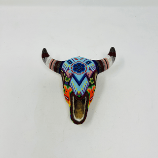 Huichol Beaded Cow Skull, Small Artwork - Picayune Cellars & Mercantile