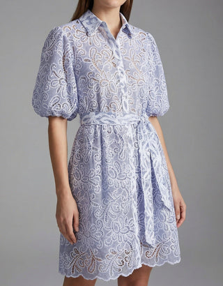 Isla - Eyelet Lace-Embroidered Dress with Belt Women's Apparel - Picayune Cellars & Mercantile