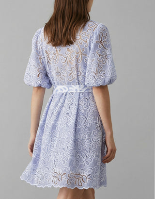 Isla - Eyelet Lace-Embroidered Dress with Belt Women's Apparel - Picayune Cellars & Mercantile