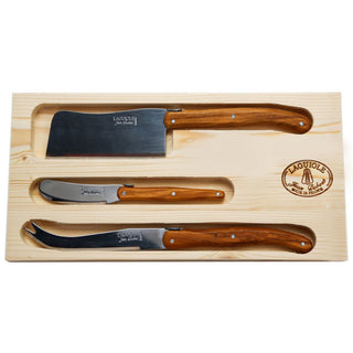 Jean Dubost Laguiole 3 Pc Cheese Set with Cleaver, Knife, Spreader Knives - Picayune Cellars & Mercantile