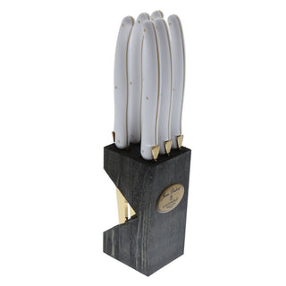 Jean Dubost Laguiole Acrylic Handle Knives, Set of 6 in Wooden Block Knives - Picayune Cellars & Mercantile