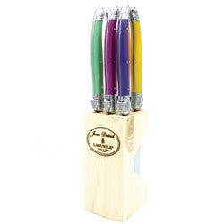 Jean Dubost Laguiole Acrylic Handle Knives, Set of 6 in Wooden Block Knives - Picayune Cellars & Mercantile