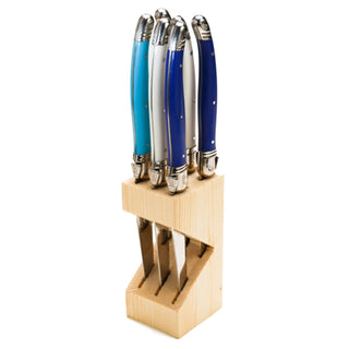 Jean Dubost Laguiole Acrylic Handle Knives, Set of 6 in Wooden Block Knives - Picayune Cellars & Mercantile