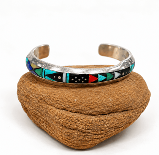 Jim Harrison Silver & Multi-stone Navajo Inlay Cuff Bracelet Bracelets - Picayune Cellars & Mercantile