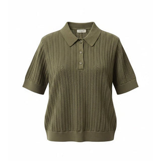 Khaki Green Knitted Polo Women's Apparel - Picayune Cellars & Mercantile