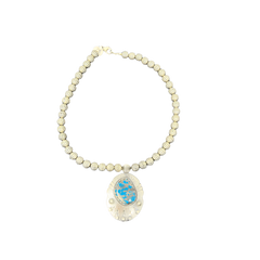 Kingman Ithica Peak Turquoise Pendant & Silver Beaded Necklace