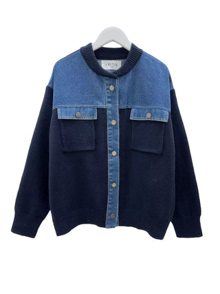 Knit & Denim Bomber Jacket Women's Apparel - Picayune Cellars & Mercantile