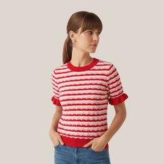 Knit Shirt with Ruffled Short-Sleeves