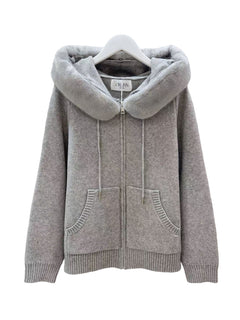 Knit Sweatshirt with Faux Fur Hood
