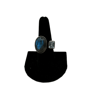 Labradorite & Blue Topaz Double Stone Adjustable Ring Rings - Picayune Cellars & Mercantile