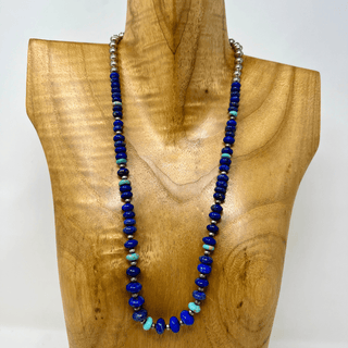 Lapis, Turquoise & Silver Beaded Necklace Pendants/Necklaces - Picayune Cellars & Mercantile