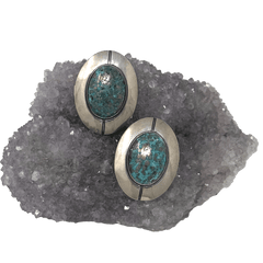 Large Turquoise Oval Disk Earrings