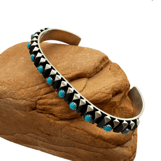 Leander Tahe Thin Silver & Turquoise Dot Cuff Bracelets - Picayune Cellars & Mercantile