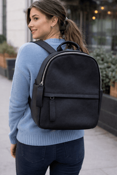 Leather Backpack with Front Zipper Pocket