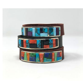 Leather Bracelet with Multi - Colored Stones Bracelets - Picayune Cellars & Mercantile