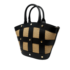 Leather & Raffia Basket-Weave Handbag