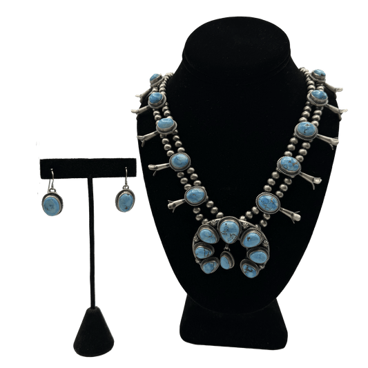 Light Blue Turquoise Naja & Squash Blossom Necklace & Earrings Pendants/Necklaces - Picayune Cellars & Mercantile