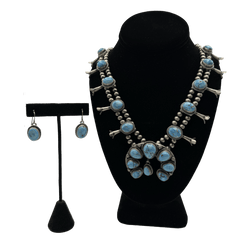 Light Blue Turquoise Naja & Squash Blossom Necklace & Earrings