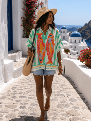 Long Flowy Striped Short-Sleeved Shirt Women's Apparel - Picayune Cellars & Mercantile