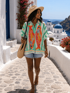 Long Flowy Striped Short-Sleeved Shirt