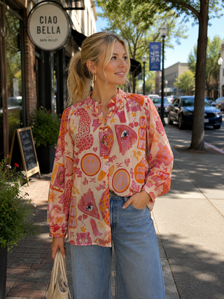 Long-Sleeved Ruffle Collar Button-up Shirt Women's Apparel - Picayune Cellars & Mercantile