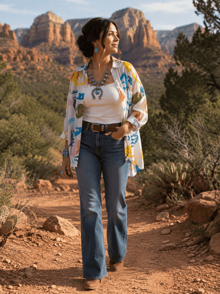 Loose Button-up Three Quarter-Sleeved Blouse Women's Apparel - Picayune Cellars & Mercantile