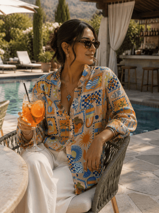 Loose Button-up Three Quarter-Sleeved Blouse Women's Apparel - Picayune Cellars & Mercantile