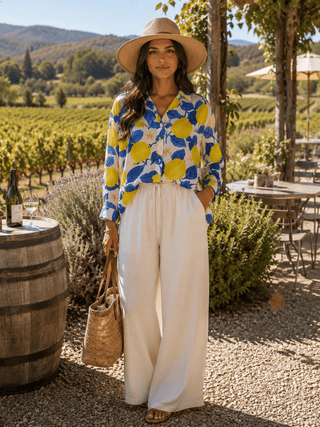 Loose Button-up Three Quarter-Sleeved Blouse Women's Apparel - Picayune Cellars & Mercantile