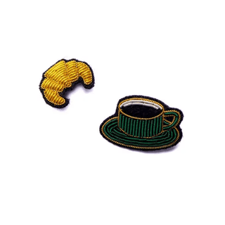 Macon & Lesquoy "Coffee & Croissant" Embroidered Brooch Brooches & Cufflinks - Picayune Cellars & Mercantile