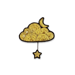 Macon & Lesquoy Gold Cloud and Star Embroidered Brooch