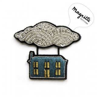 Macon & Lesquoy "Magritte Flying House" Embroidered Brooch Brooches & Cufflinks - Picayune Cellars & Mercantile