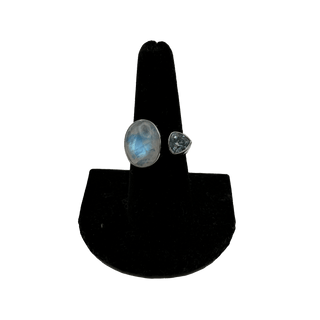 Moonstone & Blue Topaz Double Stone Adjustable Ring Rings - Picayune Cellars & Mercantile