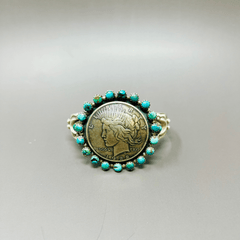 Liberty Dollar & Turquoise Halo Cuff