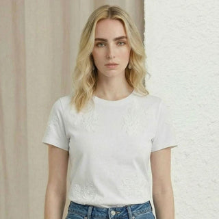 Nash - Short-Sleeved White Lace Embroidered T-Shirt Women's Apparel - Picayune Cellars & Mercantile